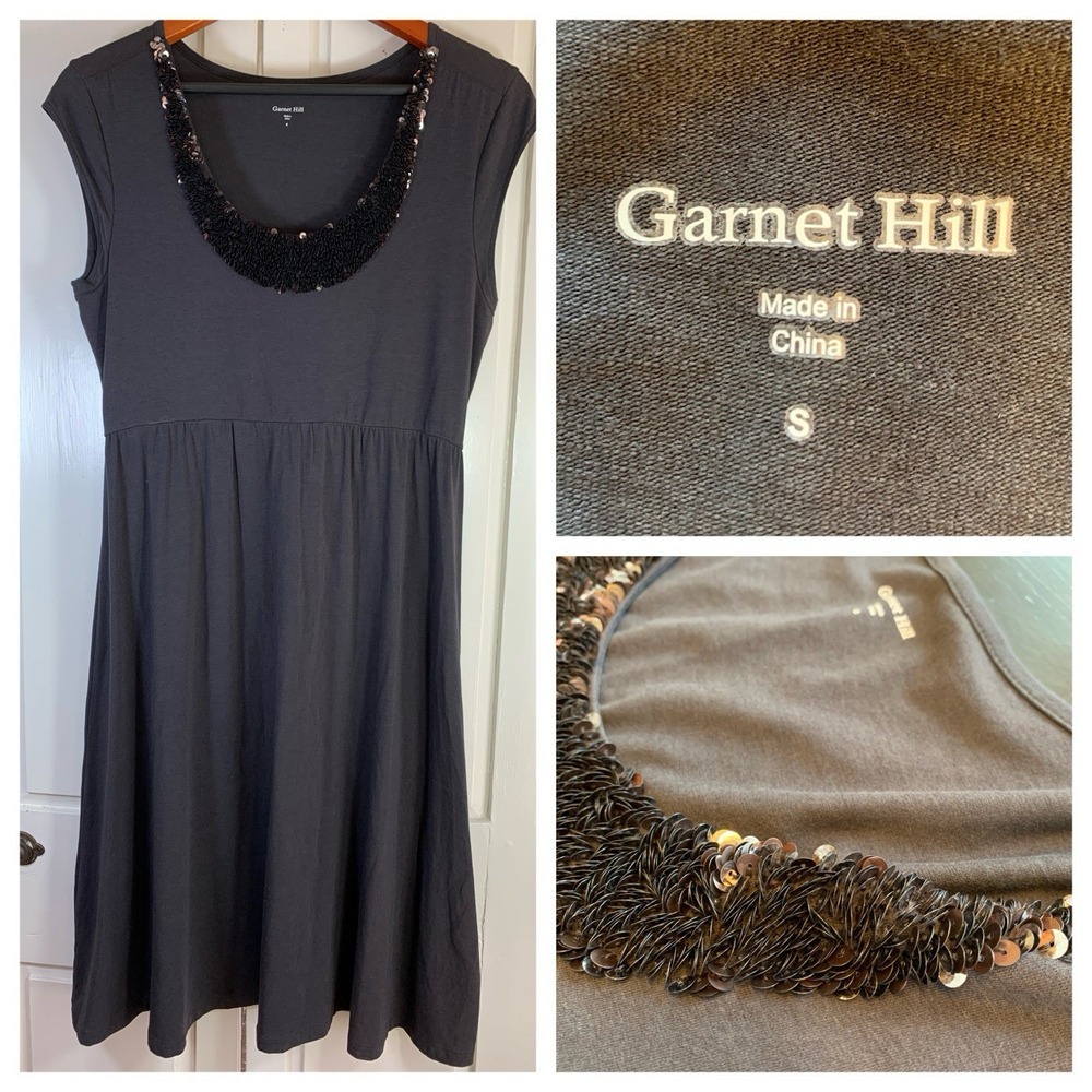 Garnet Hill Jolie Knit Sequins Scoop Neck Dress Womens Small Sophisticated Basic